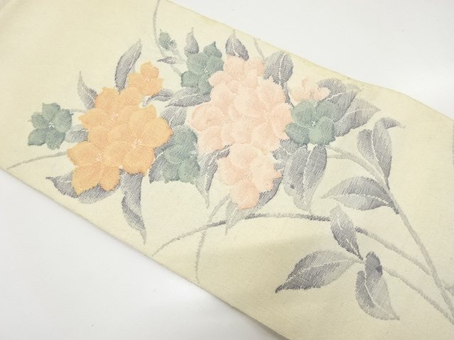 JAPANESE KIMONO / ANTIQUE HANDWOVEN MAWATA TSUMUGI FLORAL PATTERN WOVE